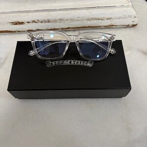 Chrome Hearts Blue Light glasses with Clear Frame Silver accents and Blue Lenses